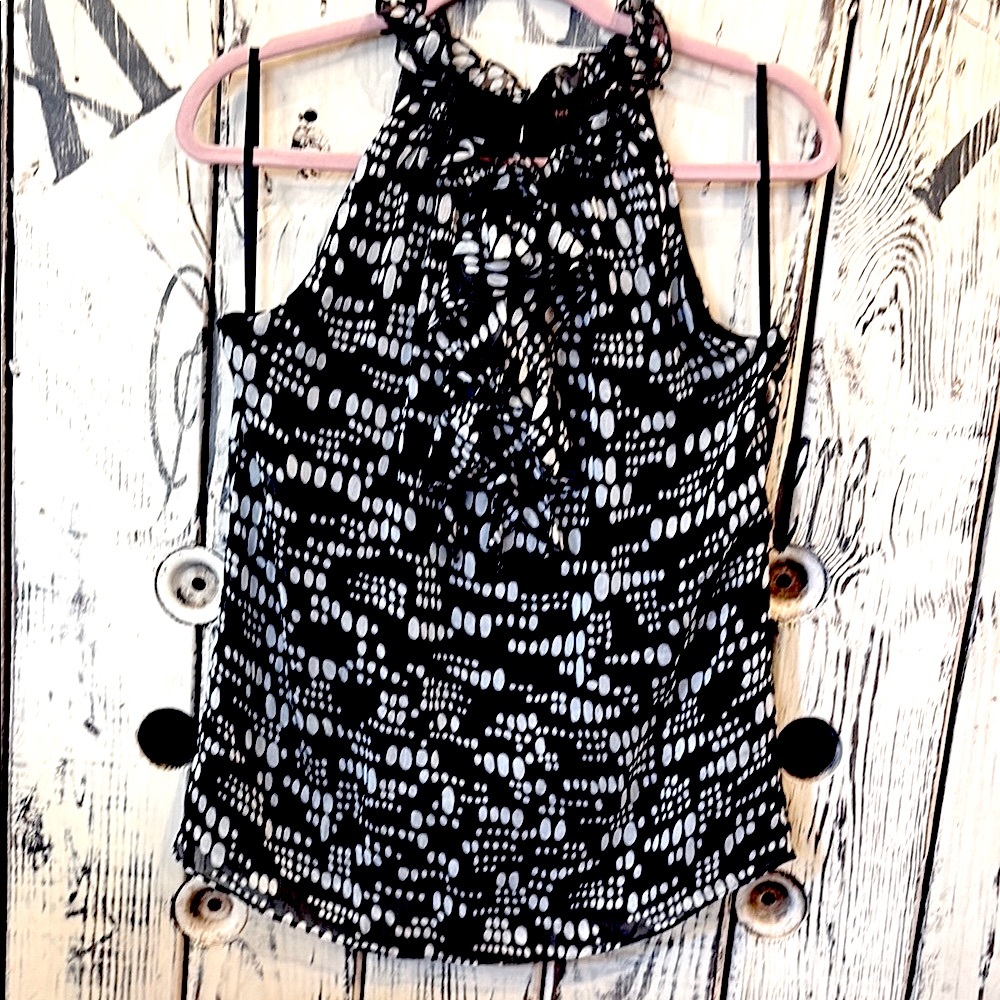 The Limited Black and White Ruffled Tie Front Blouse